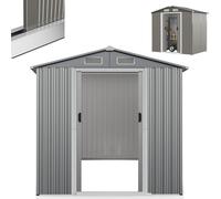 RELAX4LIFE Abri de Jardin en Métal 3,6M3-2,2M2 avec Double Porte Coulissante Toit en Appentis et Volets, Cabane à Outils en Tôle d'acier Galvanisée 182X129X186CM pour Poubelles Vélos Outils