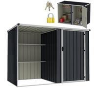 RELAX4LIFE Abri de Jardin Métal 4m³ Acier Galvanisé avec Étagères et Porte | Cabanon de Rangement Extérieur Verrouillable 232x126x161cm, Toit Incliné, Protection Hivernale pour Outils, Bois de Chauffage