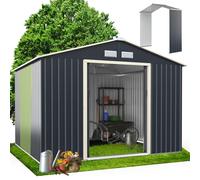 RELAX4LIFE Abri de Jardin Métal 7m2 avec Abri d'Extension Porte Coulissante, Cabane de Jardin Extérieur 267x256x202cm Outils de Jardin résistant aux intempéries