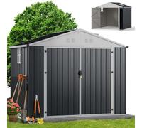 RELAX4LIFE Abri de Jardin Métal 8M3 avec Puits de Jour 208cm, Gris et Blanc | Acier Galvanisé, Double Porte avec Cadenas, Toit Incliné, Fenêtre, Grille d'Aération, Cabane à Outils pour Vélo Poubelle