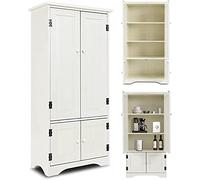 RELAX4LIFE Armoire de Rangement à 4 Niveaux Avec Portes, Étagères Réglables, Bibliothèque Sur Pied en Bois, Multifonctionnel Pour Maison, Bureau (Blanc)
