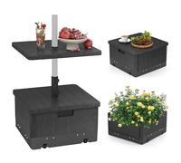 RELAX4LIFE Base de Parasol avec Table Basse Carrée 3-en-1, Pied de Parasol en Métal, Table d'appoint avec Trou pour Parasol, Remplissable d'eau 45L et de Sable 67KG pour Patio Jardin (Noir)