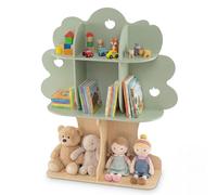RELAX4LIFE Bibliothèque Enfant en Forme d'arbre, Meuble de Rangement Jouets en Bois à 3 Niveaux avec 8 Compartiments Ouverts, Étagère Multi-Rangement avec 2 Dispositifs Anti-Basculement, Vert