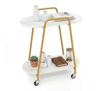 RELAX4LIFE Bout de Canapé Roulant à 2 Niveaux, Table d'Appoint, Doré | Effet Marbre en Métal, Desserte sur Roulettes avec Freins, 2 Étagères de Rangement pour Salon, Bureau, 60x33,5x68,5 cm