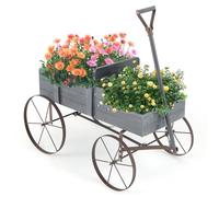 RELAX4LIFE Brouette Décorative en Bois avec 4 Roues en Métal, Chariot à Fleurs avec Capacité de Charge Jusqu'à 15 kg, Bac à Fleurs pour Jardin Balcon Terrasse (Gris)
