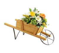 RELAX4LIFE Brouette Jardin Décorative en Bois, Pots de Fleurs avec 9 Accessoires d'Aimants Roues Métalliques Longue Poignée, Décoration de Jardin Rustique pour Cour Jardin Véranda (Naturel)