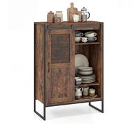 RELAX4LIFE Buffet Industriel avec 5 Tiroirs, Porte Coulissante, Étagères Réglables, Dispositif Anti-Basculement, Meuble de Rangement Vertical pour Salon Cuisine Entrée, 84X40X120 CM (Marron)