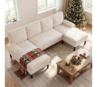 RELAX4LIFE Canapé d'angle U Panoramique en Chenille 5-6 Places (Beige) | Canapé d'Angle en Forme de U en Tissu Chenille Doux avec Double Méridien, Modulable Convertible avec 4 Coussins, Charge 450kg