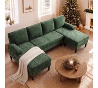 RELAX4LIFE Canapé d'angle U Panoramique en Chenille 5-6 Places (Vert) | Canapé d'Angle en Forme de U en Tissu Chenille Doux avec Double Méridien, Modulable Convertible avec 4 Coussins, Charge 450kg