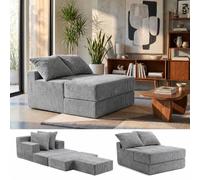 RELAX4LIFE Canapé-lit Convertible 2-en-1 Pliable avec 2 Coussins, Gris | Fauteuil Chauffeuse 2 Places en Molleton de Corail Moelleux, Housse Lavable, Gain de Place pour Appartement, sans Montage
