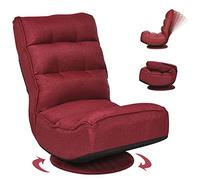 RELAX4LIFE Chaise de Sol Pliable Réglable en 5 Positions, Fauteuil au Sol à 360° et Cadre en Fer Robuste,Chaise de Meditation pour Lire, Reposer (Rouge)