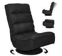RELAX4LIFE Chaise de Sol Pliable Réglable en 5 Positions, Fauteuil au Sol à 360° et Cadre en Fer Robuste,Chaise de Meditation pour Lire, Reposer (Noir)