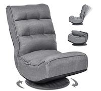 RELAX4LIFE Chaise de Sol Pliable Réglable en 5 Positions, Fauteuil au Sol à 360° et Cadre en Fer Robuste,Chaise de Meditation pour Lire, Reposer (Gris)