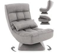RELAX4LIFE Chaise de Sol Pliable Réglable en 5 Positions, Fauteuil au Sol à 360° et Cadre en Fer Robuste,Chaise de Meditation pour Lire, Reposer (Gris | Style 2)