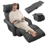 RELAX4LIFE Chaise Paresseuse Rembourré avec Dossier 90°-180°et Oreiller, Fauteuil au Sol Pliable en Surface Suède, Convient au Bureau, Gris foncé