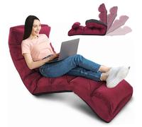 RELAX4LIFE Chaise Paresseuse Rembourré avec Dossier 90°-180°et Oreiller, Fauteuil au Sol Pliable en Surface Suède, Convient au Bureau, Lire, 175 x 55 x 20CM (Bordeaux)