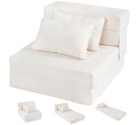RELAX4LIFE Chauffeuse Convertible 1 Place en Tissu Chenille, Canapé-Lit Pliable 3-en-1 avec 2 Coussins, Fauteuil Convertible Matelas de Sol pour Salon, Bureau ou Studio (Beige,72 x 76 x 58 cm)