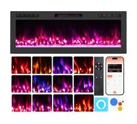 RELAX4LIFE Cheminée Électrique avec Chauffage 750W/1500W | Cheminee Decorative avec Effet Flamme LED | 12 Couleurs | 5 Luminosités | 5 Vitesses | Montage Mural/Encastrable | Contrôle App & WiFi | 37㎡