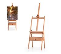 RELAX4LIFE Chevalet Pliable sur Pieds avec Tiroir en Bois Massif en Hauteur 151-195cm, Porte-Toile de 92 cm Max pour Peinture à l'Huile, Croquis, Gouache, Support de Dessin, 44x44x151-195cm