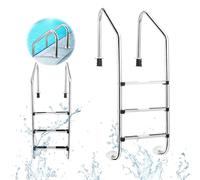 RELAX4LIFE Echelle de Piscine à 3 Marches en Acier Inoxydable, Escalier de Piscine Hors Sol avec Pédales Antidérapantes, Mains Courantes, pour Piscine Enterrée et Hors Sol, 147x53 CM
