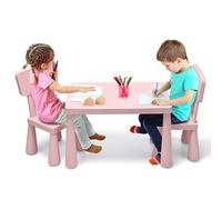 RELAX4LIFE Ensemble de Table et 2 Chaise pour Enfants en Plastique, Set de Table et Chaises avec Hauteur Raisonnable et Dossier Ergonomique, Ensemble de 3 Meuble, pour Enfants 1-7 Ans (Rose)
