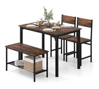 RELAX4LIFE Ensemble Table à Manger Industrielle et 2 Chaises & Banc avec Étagère Rangement, 2-4 Personnes, pour Cuisine/Salon/Resto