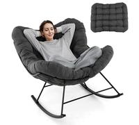 RELAX4LIFE Fauteuil à Bascule de Jardin, Chaise Papasan avec Coussin et Cadre en Métal pour Intérieur et Extérieur, Charge 205KG pour Chambre Salon Porche Jardin Terrasse (Gris)