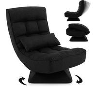 RELAX4LIFE Fauteuil au Sol Pivotante à 360°, Dossier Réglable en 5 Positions, Chaise de Sol Pliable pour Lire/Reposer/Méditer, Noir