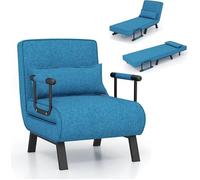 RELAX4LIFE Fauteuil Convertible à 6 Positions Réglables | Canapé-Lit Pliable avec Coussin | Housse Déhoussable | Bleu