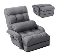 RELAX4LIFE Fauteuil Convertible à Accoudoir et Dossier Réglable à 5 Positions, Canapé-lit Ergonomique Pliable avec Oreiller pour Maison, Bureau, Blanc/Rouge/Bleu (Gris)