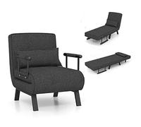 RELAX4LIFE Fauteuil Convertible, Canapé-Lit Pliable avec Coussin, 2 Accoudoir et Dossier Réglable à 5 Positions, Housse Déhoussable pour Bureau, Salon, Balcon (style2, Gris) LZ54851