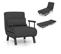 RELAX4LIFE Fauteuil Convertible, Canapé-Lit Pliable avec Coussin, 2 Accoudoir et Dossier Réglable à 5 Positions, Housse Déhoussable pour Bureau, Salon, Balcon (Noir)