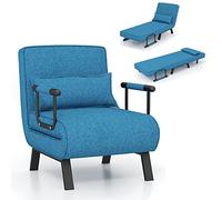 RELAX4LIFE Fauteuil Convertible, Canapé-Lit Pliable avec Coussin, 2 Accoudoir et Dossier Réglable à 5 Positions, Housse Déhoussable pour Bureau, Salon, Balcon (Bleu)