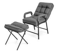 RELAX4LIFE Fauteuil de Relaxation Inclinable 90°-180°avec Repose-Pieds Ergonomique, Fauteuil TV en Tissu de Lin avec Dossier Réglable pour Salon, Bureau, Chambre à Coucher, Gris/Bleu (Gris)