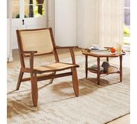 RELAX4LIFE Fauteuil de Salon en Rotin Vintage avec Accoudoirs | Chaise de Relaxation Scandinave en Bois, Style Milieu du Siècle pour Salon Chambre à Coucher, Noyer