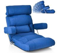 RELAX4LIFE Fauteuil de Sol Pliable avec Dossier Réglable 90-180°|Appui-Tête Réglable|Support Lombaire|Position à Plat|Accoudoirs Rabattables, Fateuil Relaxant pour Salon Chambre Bureau (Bleu)