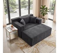 RELAX4LIFE Fauteuil Modulable en Velours Côtelé avec Repose-Pieds, Gris | Mousse Haute Résilience, Housse Amovible Lavable, Fond Antidérapant, 3 Coussins, Sans Montage & Compact pour Salon, Studio
