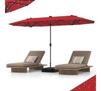RELAX4LIFE Grand Parasol de Jardin Extérieur avec LED Solaire | Parasol Double Terrasse avec Pied | 12 Baleines | Manivelle | Polyester Résistant | Protection UV pour Piscine Patio Marché (Bordeaux)