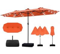 RELAX4LIFE Grand Parasol de Jardin Exterieur avec Pied, 4x2M Parasol Double pour Terrasse/Piscine/Marché, 12 Baleines Renforcées, Manivelle, Protection Solaire pour 6-8 Personnes