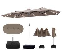 RELAX4LIFE Grand Parasol de Jardin Exterieur avec Pied, 4x2M Parasol Double pour Terrasse/Piscine/Marché, 12 Baleines Renforcées, Manivelle, Protection Solaire pour 6-8 Personnes