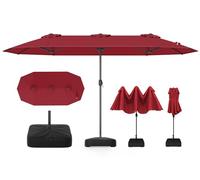 RELAX4LIFE Grand Parasol de Jardin Exterieur avec Pied, 4x2M Parasol Double pour Terrasse/Piscine/Marché, 12 Baleines Renforcées, Manivelle, Protection Solaire pour 6-8 Personnes (Bordeaux)