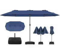 RELAX4LIFE Grand Parasol de Jardin Exterieur avec Pied, 4x2M Parasol Double pour Terrasse/Piscine/Marché, 12 Baleines Renforcées, Manivelle, Protection Solaire pour 6-8 Personnes (Marine)