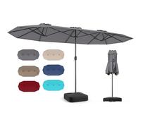 RELAX4LIFE Grand Parasol de Jardin Extérieur avec Pied | Parasol Double Terrasse à 12 Baleines | Manivelle | Polyester Résistant | Verrou de Sécurité | Protection UV pour Piscine Patio Marché (Gris)
