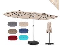 RELAX4LIFE Grand Parasol de Jardin Extérieur avec Pied | Parasol Double Terrasse à 12 Baleines | Manivelle | Polyester Résistant | Verrou de Sécurité | Protection UV pour Piscine Patio Marché (Beige)