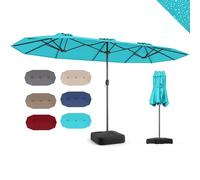 RELAX4LIFE Grand Parasol de Jardin Extérieur avec Pied | Parasol Double Terrasse à 12 Baleines | Manivelle | Polyester Résistant |Verrou de Sécurité | Protection UV pour Piscine Patio Marché,Turquoise