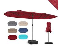 RELAX4LIFE Grand Parasol de Jardin Extérieur avec Pied | Parasol Double Terrasse à 12 Baleines | Manivelle | Polyester Résistant | Verrou de Sécurité | Protection UV pour Piscine Patio Marché,Bordeaux