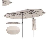 RELAX4LIFE Grand Parasol Double avec LED Solaire, Grand Parasol de Jardin Extérieur avec LED, 48 Lumières, Manivelle, Polyester Résistant, Protection Solaire, Montage Facile (Beige)