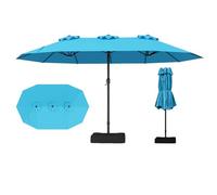 RELAX4LIFE Grand Parasol Double avec Pied 4,7M, Grand Parasol de Jardin Extérieur avec Manivelle, 12 Baleines, Base Croix, Sacs de Sable, Ventilé, Protection Solaire pour Terrasse Marché (Turquoise)