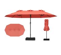 RELAX4LIFE Grand Parasol Double avec Pied 4,7M, Grand Parasol de Jardin Extérieur avec Manivelle, 12 Baleines, Base Croix, Sacs de Sable, Ventilé, Protection Solaire pour Terrasse Marché (Orange)