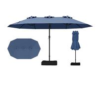 RELAX4LIFE Grand Parasol Double avec Pied 4,7M, Grand Parasol de Jardin Extérieur avec Manivelle, 12 Baleines, Base Croix, Sacs de Sable, Ventilé, Protection Solaire pour Terrasse Marché (Bleu foncé)